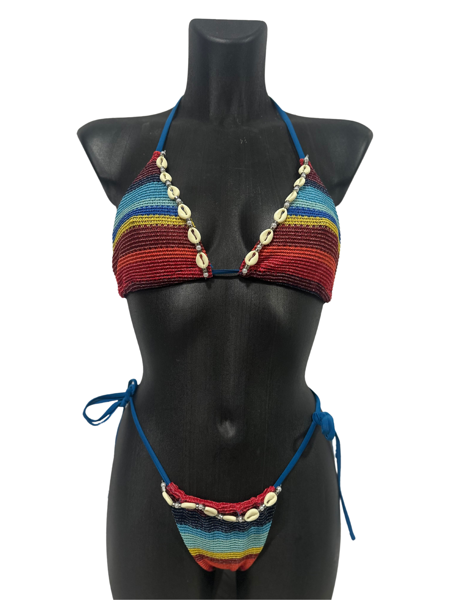 Bikini crochet multicolore orné de coquillages
